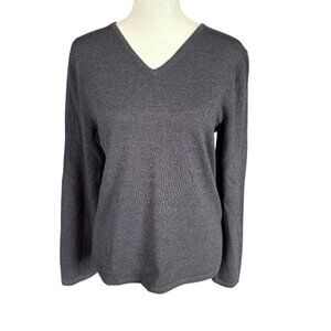 Pendleton charcoal gray black long sleeve v-neck pullover wool top sweater S